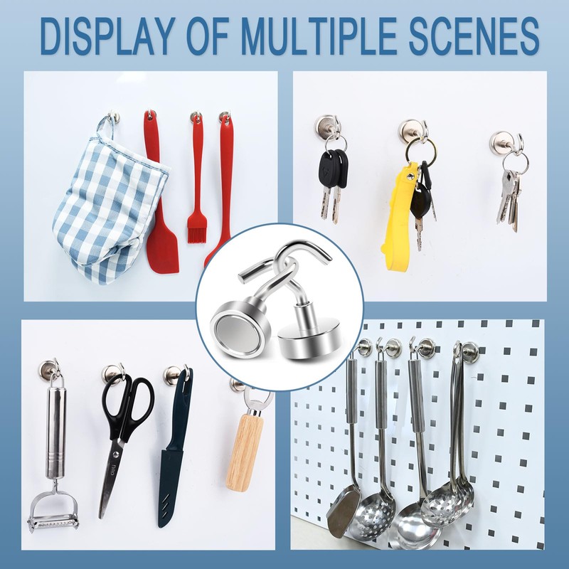 Anelueeoo 6 Pack Magnetic Hooks 32mm Heavy Duty Strong Neodymium