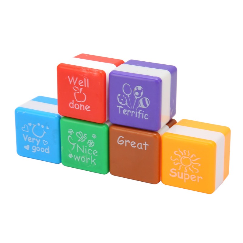 24PCS Teacher Stamps Reusable English Homework Encouraging Grading Stamp for