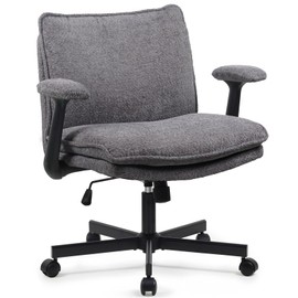 Kassipo Cross Legged Office Chair, Criss Cross Desk Chair with Wheels and Flip-Up Armrests, Upholstered Swivel Chair, Wide Seat Chair for Home Office, Vanity, Apartment, Grey