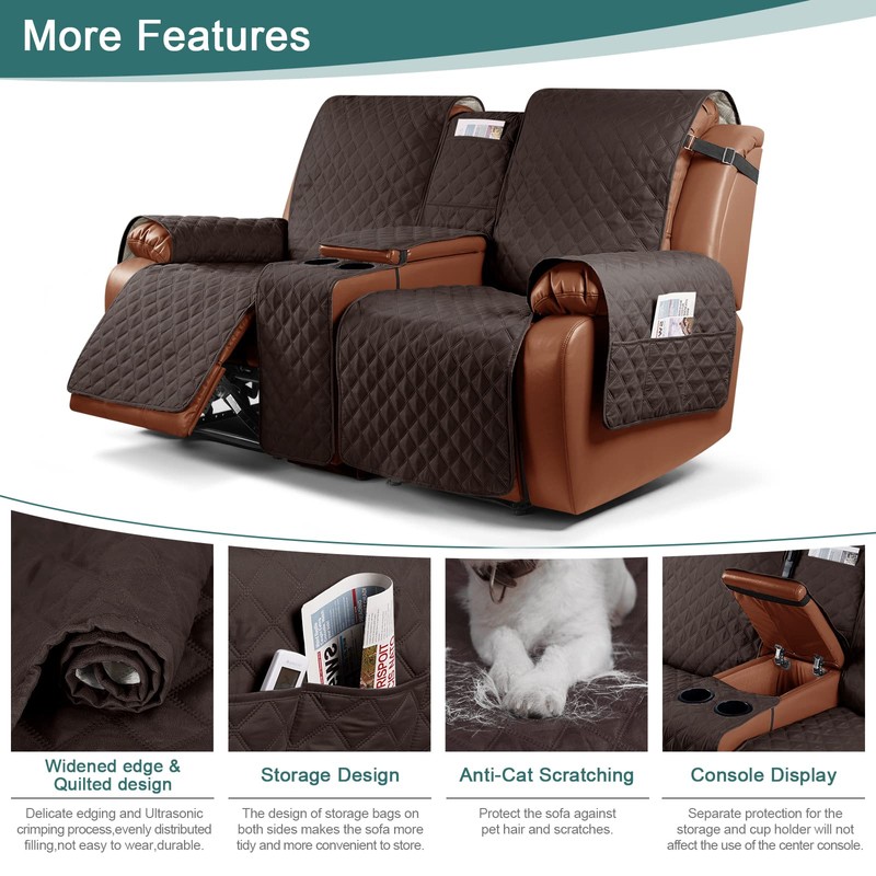 Ruaozz Waterproof Recliner Loveseat Cover with Console Non-Slip Couch Covers