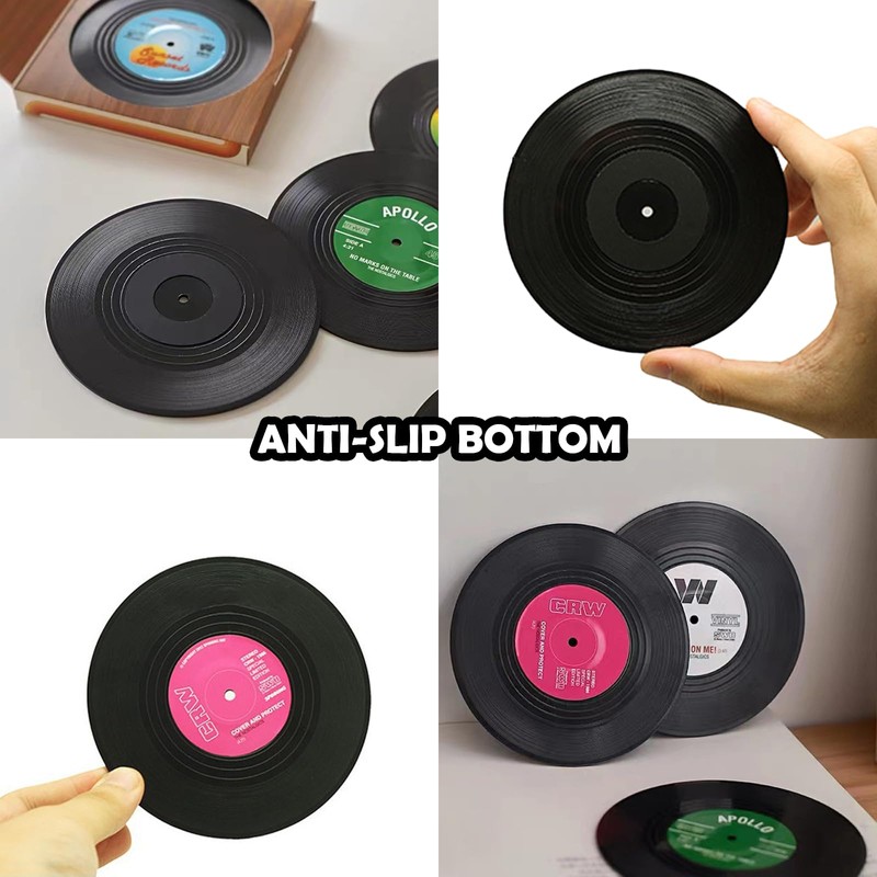 BDSHUNBF Pack of 12 Vinyl Record Coasters, Coasters with Holder,