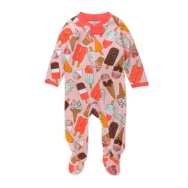 HonestBaby Sleep & Play Footed One-Piece Pajama Sleeper 100% Organic Cotton, Baby Girls, Ice Cream Rose, Newborn
