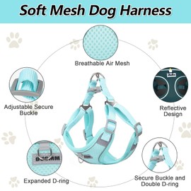 Ledeak Dog Harness for Medium Dogs, Reflective Dog Harness, Adjustable Anti-Pull Dog Harness, Chest Harness for Dogs, Mesh Dog Harnesses for Small Medium Large Dogs (Green, M)