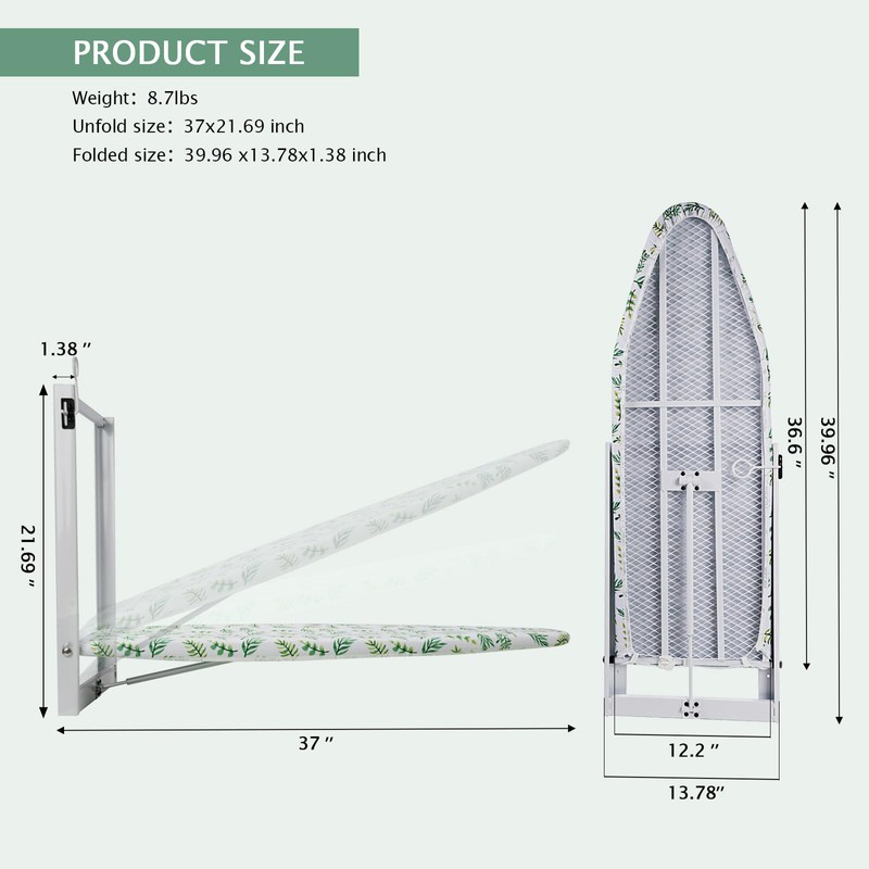 SheeChung Wall Mounted Ironing Board 36"X12",Foldable Ironing Boards with Removable