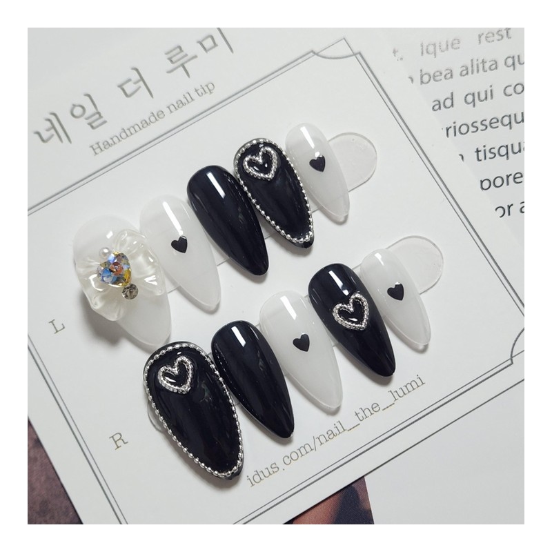  Black&White Handmade nail tip - long ballerina / Black&White