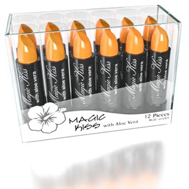 Magic Kiss Pack of 12 Color Changing Aloe Vera Lipstick set, MADE IN USA (Orange)