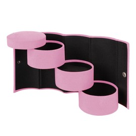 ANKROYU Jewelry Storage Box Organizer Fashionable Portable Folding Cylindrical MultiFunctional Jewelry Organizer for Women Girls Travel Home Decor Suede Velvet Red Pink 3.0in x 5.1 (Pink)