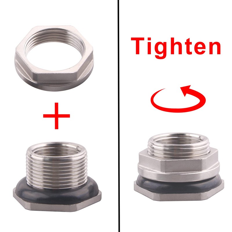 DERNORD 1" Female Bulkhead Water Tank Connector Stainless Steel Bulkhead