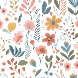 ILHIIOR Colorful Floral Wallpaper Boho Peel and Stick Wallpaper Leaf Vintage Contact Paper Cute White Floral Wall Paper Removable Wallpaper Self Adhesive for Cabinet Drawers Wall Decor 17.5''x118.1''