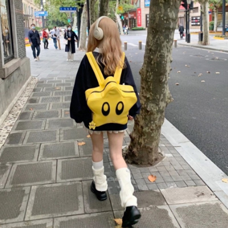 Star Backpack Bright Yellow Cute Stylish Schoolbag Waterproof Large Capacity