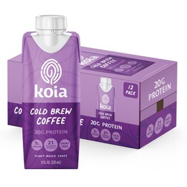 Koia Plant Based Protein Shake, Cold Brew Coffee, 20g Protein, 3g Sugar, 6g Prebiotic Fiber, 21 Vitamins & Minerals, Meal Replacement Drinks, Dairy-Free, Gluten-Free, Non-GMO, 11 Fl Oz (Pack of 12)