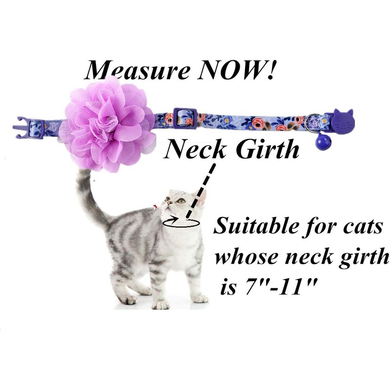 BoomBone Floral Cat Collar with Removable Purple Flower Charm,Breakaway Small