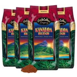 Gold Coffee | Kanaloa Premium House Blend, Medium Roast, Ground |100% Arabica Coffee, 1 lb. (Pack of 4)