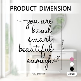 3Pcs Mirror Decals Vinyl, STNRST-IN Positive Affirmations Mirror Stickers, Clear Home Bathroom Decor Sticker, Affirmation Decal for Bedroom, Bathroom, Restroom（Pink, Black, White