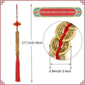 Bwinka Chinese Lucky 10 Coins Charm on Auspicious Red Cord Feng Shui for Wealth and Success