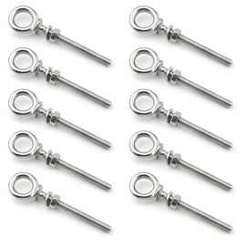 316 Stainless Steel Eye Bolt, Heavy Duty Shoulder Eyebolts Screws with Washer and Nuts (M6, 10PCS)