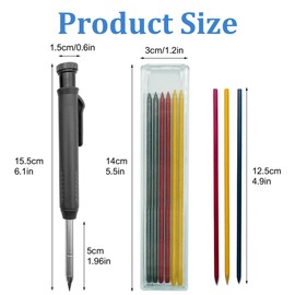 DWFEYOI Mechanical Carpenter's Pencils with 6 Leads, Carpenter's Pencils with Integrated Sharpener, Woodworking Mechanical Pencil, Construction Site Pencil, Pencil Sharpener for Carpenters (Black)