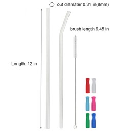 Reusable Long Glass Straws, 12 inch x 8mm Extra Long Glass Straws for 40oz Tall Tumblers Pack of 6, with Cleaning Brushes and Silicone Tips