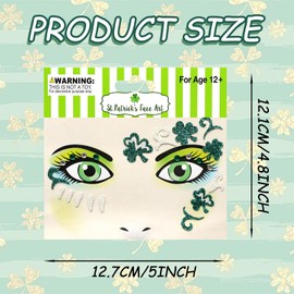1 Sheet St. Patrick's Day Face Gems Green Glitter Clover Face Jewels Stick on Face Eye Gems Face Stickers for Women, Body Eyes Face Tattoos Sticker for St. Patrick's Day Party Festival Accessory