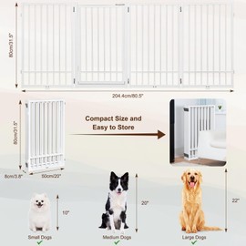 HIDOG Metal Freestanding Dog Gate with Door, Extra Wide 81", 31" Height Foldable Dog Gates for Doorways, Tall Pet Fence Indoor Outdoor Pet Gates, 4 Panels Pet Barrier for Stairs Hallways, White