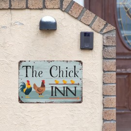 Chicken Coop The Chick Inn Retro Tin Sign, 8X12 Inch Vintage Metal Wall Decor for Farmhouse, Garden, or Backyard, Cute Chicken Theme Wall Art for Poultry Lovers