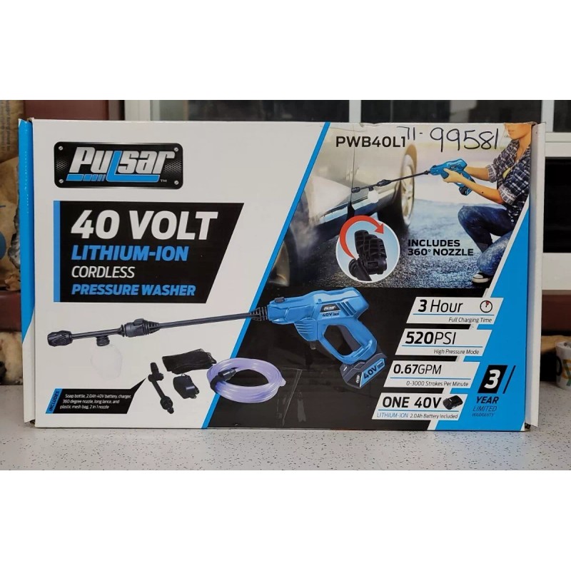 PULSAR 520PSI -0.67GPM 40V Pressure Washer Kit #PWB40L1, **FACTORY SEALED**