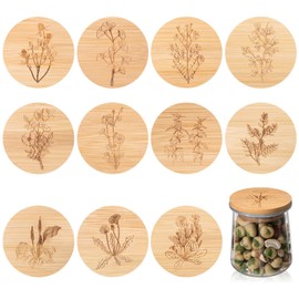 Tessco for you 12 Pieces Yogurt Jar Lids Inspirational Yogurt Bamboo Lids Set with Silicone Sealing Compatible with Oui Jars, Smile Happy Kind Plant(Flower and Herb)