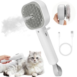 Cat Brush with Steam, 4 in 1 Steam Brush Cat, Cat Comb Cat Massage Brush, Universal Pet Brush with Release Button, Cat Hair Brush for Removing Loose Fur