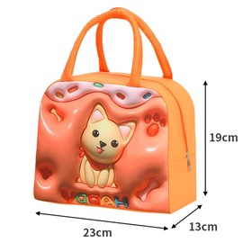 LHLZNB Three-Dimensional Cartoon Lunch Bags， Insulated Pack Lunch Bag for Kids Girls Boys, Portable Lunch Box Bag, Thermal Leak-Proof Cooler Bag for Work School Travel Picnic (Orange Puppy)