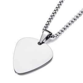 vicima Guitar Pick Necklace for Men Women Guitar Pendant 24 Inches Stainless Steel Chain, Silver