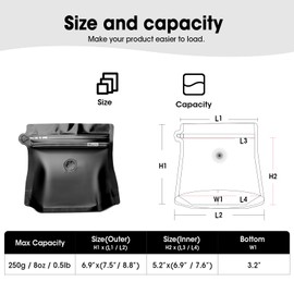 8oz 1/2 lb 60pcs Coffee Bags with Valve,Vented Coffee Bag Packing Food Store Bags Coffee Packaging Stand-up Coffee Storage Pouches Diamond Shaped Need to Use Heat Sealing Machine（Black）