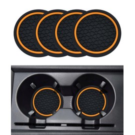 SCUARI 4PCS Car Coasters,Car Cup Coasters,Car Coasters for Cup Holders,Car Accessories Car Cup Holder Coaster,2.75 Inch No-Slip Anti Dust mats Cup Holder Insert Coaster,Fits Vehicles (Black&Orange)