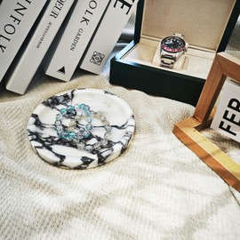 Round Natural Marble Tray, Decorative Stone Serving Platter for Jewelry, Perfume, Food Display Small Dish (Small Size)