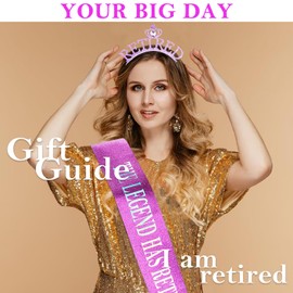 SuPoo Purple Retirement Crown and Sash for Women Retirement Party Decorations Retired Headband Tiara The Legend Has Retired Sash Elegant Rhinestone Headband Retirement Gifts Party Supplies