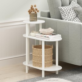 Furinno Turn-N-Tube Side Table, 3-Tier Oval Sofa End Table with Open Shelf, Toolless Assembly Night Stand, Bedside Table, for Living Room, Bedroom, White