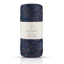 Sensy - Cuerda de poliéster prémium de 1,5 mm, 100% polipropileno, macramé, para ganchillo, hilo de croché, regalo para tejedores (azul marino, multi brillo)