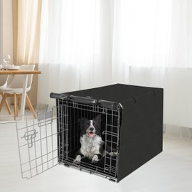 X-ZONE PET Double Door Dog Crate Cover - Polyester Pet Kennel Cover (Fits 24 30 36 42 48 inches Wire Crate) (48 Inch, Black)