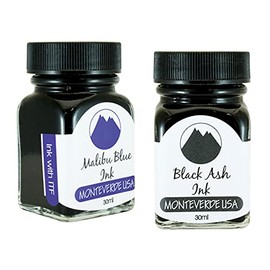 Monteverde 60ml Core Fountain Pen Ink Bottle (30ml Malibu Blue Ink Bottle G309MU, 30ml Black Ash Ink Bottle G309BA)