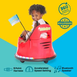 Kidzone Smart Bumper Car for Toddler & Kids 1.5-6 Years Old, 12V 2-Speeds Electric Ride On Bumping Toy Gifts W/Remote Control, APP Control, LED Lights, Bluetooth, 360°Spin and DIY Sticker, Red