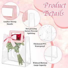 30Pcs Clear Gift Bags with Handles, Transparent PVC Gift Bag with Ribbon, Reusable Plastic Shopping Bags, Heavy Duty Gift Wrap Bags for Bridal Party Baby Shower Wedding Birthday (7x8x4In-Medium)