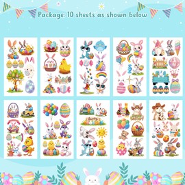 100 PCS (10 Sheets) Easter Tattoos for Kids - Easter Basket Essentials - Egg Fillers Stickers for Boys Girls, Kids Easter Gifts for Teens - Easter Games Crafts Party Favors for Adult