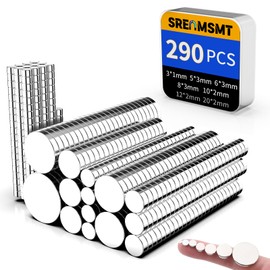 SRENMSMT Small Magnets, 290 Pack Refrigerator Magnets of 7 Different Sizes, Mini Magnets, Disc Magnets, Small Magnets for Fridge, DIY, Whiteboard, Billboard in Home, Kitchen, Office, School