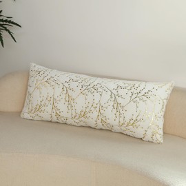 LIGICKY Decorative Long Lumbar Pillow Cover 14x36inch Fluffy White Fur Pillow Coves Gold Branches Glitter Throw Pillows Soft Furry Sparkling Rectangle Cushion Cases for Sofa Bedroom Party Décor