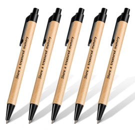 Nezyo 5 Pcs Funeral Pen Share a Treasured Memory Remembrance Pens Ballpoint Pens Retractable Pens Black Ink Kraft Click Pens for Funeral Condolence Book Writing Office Supplies