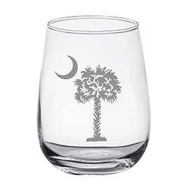 HullSpeed Designs Palmetto and Moon - Set of 2 Stemless Wine Glasses - Laser Engraved