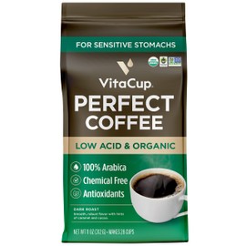 VitaCup Perfect Low Acid Coffee Ground, USDA Organic & Fair Trade, Mycotoxin Free, Dark Roast Guatemala Single Origin, Clean & Pure for Drip Coffee Brewers and French Press, 11 ounces