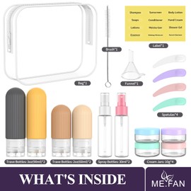 ME.FAN 18 Pack Travel Bottles for Toiletries, TSA Approved Silicone Portable Size Bottle, Refillable Cosmetic Container Kits for Conditioner, Shampoo, Lotion,Face Cream - Yellow