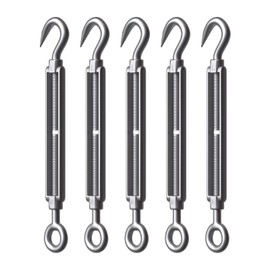 RiaYer 5PCS M5 Hook & Eye Turnbuckle 304 Stainless Steel Turnbuckle Wire Rope Tension Heavy Duty Turnbuckles for Cable Railing Wire Rope Hardware Kit
