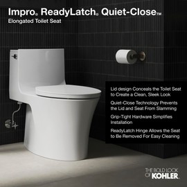 Kohler K-26801-96 Impro ReadyLatch Quiet Close Elongated Toilet Seat, Biscuit