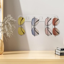 Koundeneko Eyeglass Holder, Wall Mounted, Holds 6 Eyeglasses Holder, Large Capacity, Space Saving, Display Stand, No Drilling Required, Easy Installation, Sunglasses, Eyeglasses Storage, Display, Entryway, Living Room, Office Use, Screws and Double-Sided Tape Included